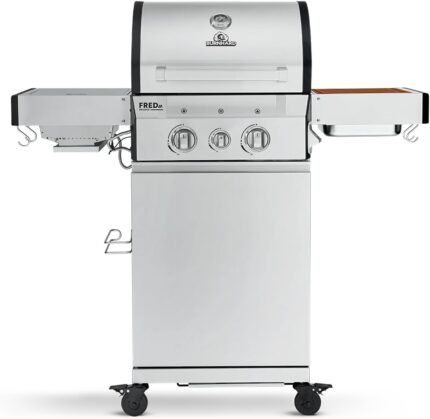 BURNHARD 2-Brenner Gasgrill FRED Jr. Deluxe Series 3 inkl. 900°C Infrarot-Keramikbrenner, Edelstahl-Grillrost, Grillabdeckung, Edelstahl Grillwagen + klappbare Seitentische