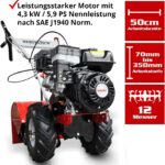 HECHT Benzin-Gartenfräse 750 Motorhacke Kultivator Bodenhacke Bodenfräse Fräse (Motorleistung: 4,7 kW (6,5 PS), 50 cm Arbeitsbreite, 4 Kreisel mit je 4 Messern)