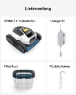 (2026 Neues) Spino E1 Poolroboter Wand und Boden, Wasserleitung, Laufzeit von 210 Minuten, 21950 LPH Max, 5 Modi, kabelloser Poolsauger, Navigation SmartArc, App-Steuerung, ideal für Pools mit 150 m²