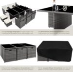 tectake® Polyrattan Gartenmöbel Set, Sitzgruppe mit 6 Stühle + 1 Glasplatte Tisch + 4 Hocker, Gartenlounge Set klappbar mit Aluminium Gestell, für 10 Personen, Balkon Möbel, inkl. 2 Bezugsset - grau