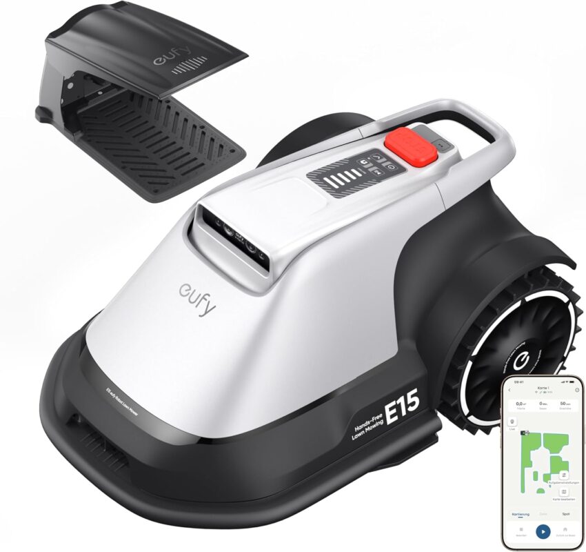 eufy E15 Mähroboter ohne Begrenzungskabel, Garten bis 800m², Keine Signalausfälle, Kein RTK, TrueVision Technologie, Smart-Navigation, Präzisionsrandschnitt, Hindernisvermeidung, App-Steuerung