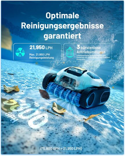 (2026 Neues) Spino E1 Poolroboter Wand und Boden, Wasserleitung, Laufzeit von 210 Minuten, 21950 LPH Max, 5 Modi, kabelloser Poolsauger, Navigation SmartArc, App-Steuerung, ideal für Pools mit 150 m²