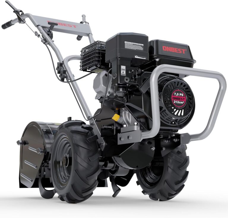 Gartenfräse Benzin – mit 48 cm Arbeitsbreite – 4-Takt Motor – 4,1 kW / 7,0 PS – 12 Messer – 175-350 mm Arbeitstiefe – Gartenfräse – Gartenhacke – Kultivator – umgraben & auflockern vom Boden