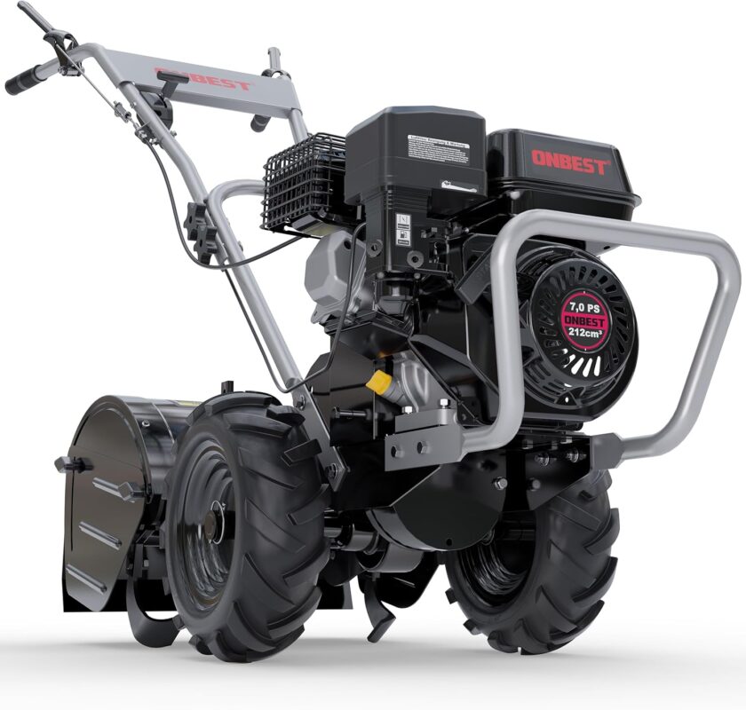 Gartenfräse Benzin – mit 48 cm Arbeitsbreite – 4-Takt Motor – 4,1 kW / 7,0 PS – 12 Messer – 175-350 mm Arbeitstiefe – Gartenfräse – Gartenhacke – Kultivator – umgraben & auflockern vom Boden