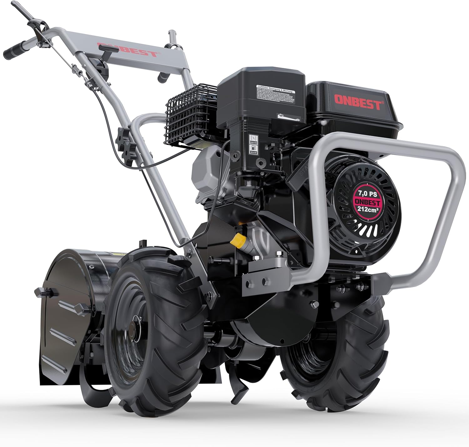 81SyseJumLL._AC_SL1500 Gartenfräse Benzin – mit 48 cm Arbeitsbreite – 4-Takt Motor – 4,1 kW / 7,0 PS – 12 Messer – 175-350 mm Arbeitstiefe – Gartenfräse – Gartenhacke – Kultivator – umgraben & auflockern vom Boden