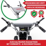 Gartenfräse Benzin – mit 48 cm Arbeitsbreite – 4-Takt Motor – 4,1 kW / 7,0 PS – 12 Messer – 175-350 mm Arbeitstiefe – Gartenfräse – Gartenhacke – Kultivator – umgraben & auflockern vom Boden