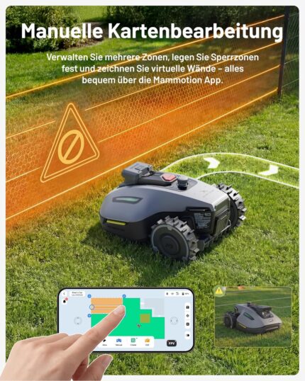 MAMMOTION YUKA mini 2 500 Mähroboter ohne Begrenzungskabel mit Garage, Empf. 500 m², Kein RTK, Kein Signalabbruch, KI TrueVision-Navigation, Auto-Mehrzonen-Kartierung, DropMow, 45% Steigung,4.5Ah-Akku