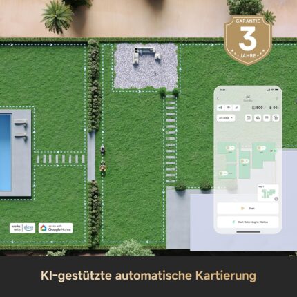 DREAME A2 1200 Mähroboter – Kabellose Verbindung Ohne RTK, für 1200 m², 360° 3D-LiDAR und KI-Sicht, 5 cm EdgeMaster-Präzisionsschnitt + Garage für Mähroboter