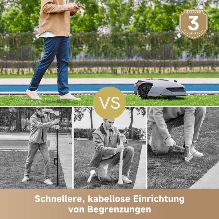 dreame Mähroboter A1 Pro und Garage, Drahtloser Umfang Mähroboter, 2000m², App Steuerung, Intuitive Zonenverwaltung, Hindernisvermeidung, Offroad Reifen